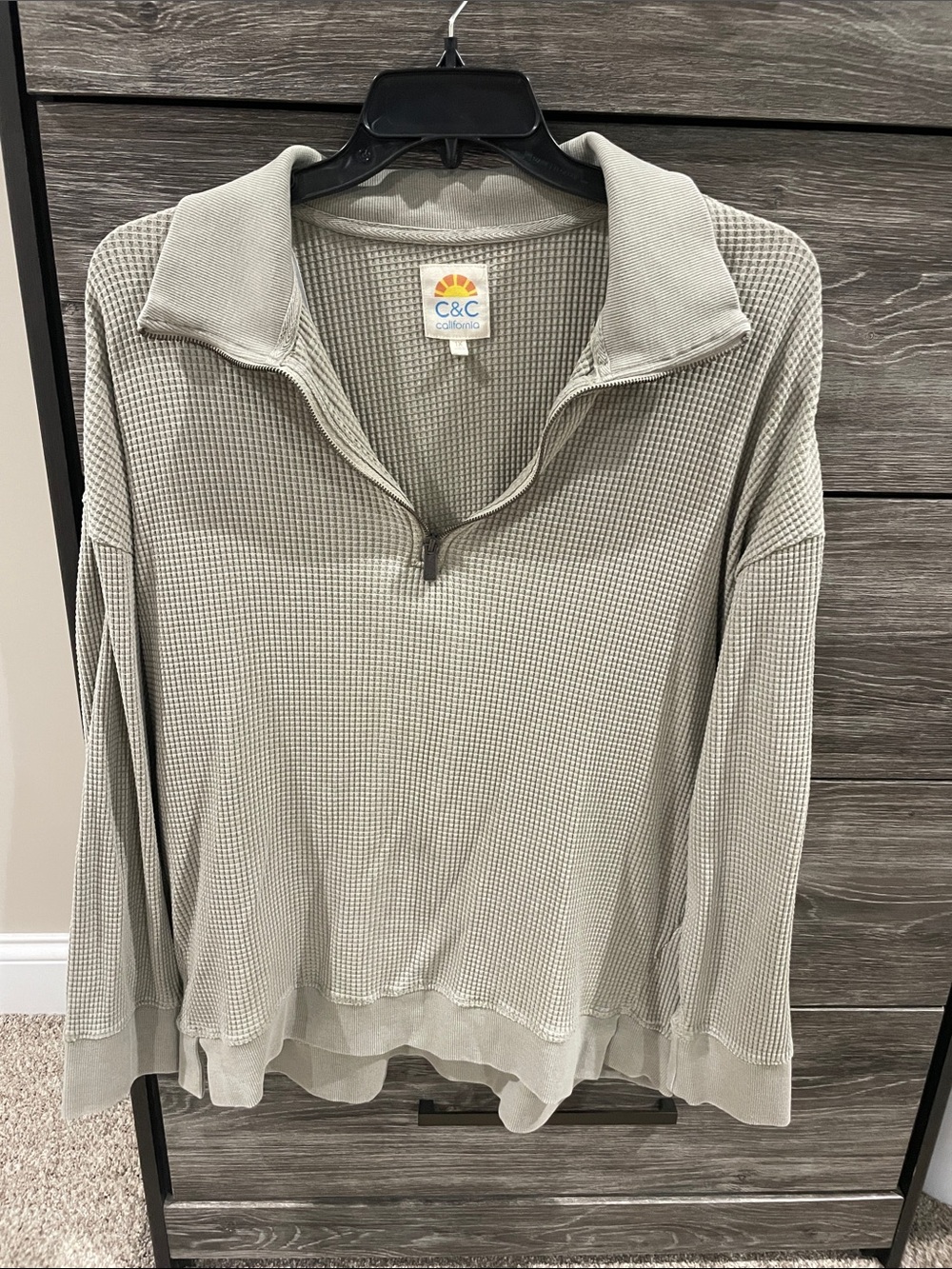 C&C California Sage Green Waffle-Knit Quarter-Zip Pullover